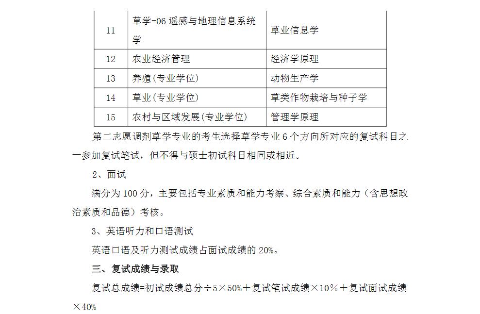 蘭州大學草地農業科技學院2017年碩士研究生復試實施細則