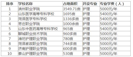 山東護(hù)理專科學(xué)校面積排名及學(xué)費(fèi)