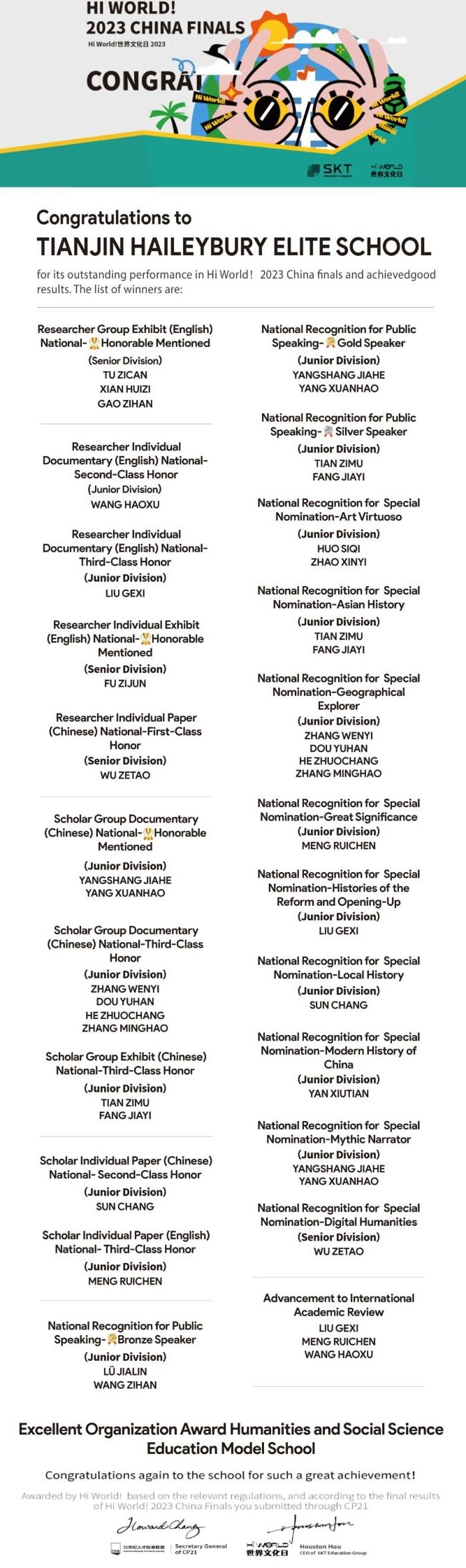 天津黑利伯瑞國(guó)際學(xué)校2023年國(guó)際競(jìng)賽獲獎(jiǎng)喜報(bào)