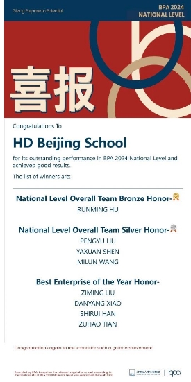 北京赫德學(xué)校國(guó)際競(jìng)賽獲獎(jiǎng)