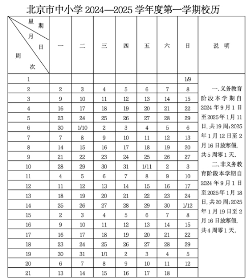 北京中小學校歷