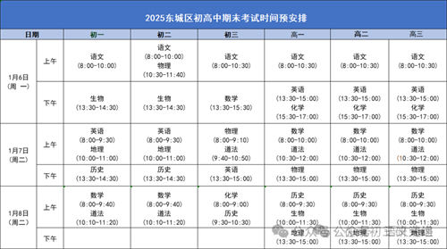 北京各區初三期末考試時間