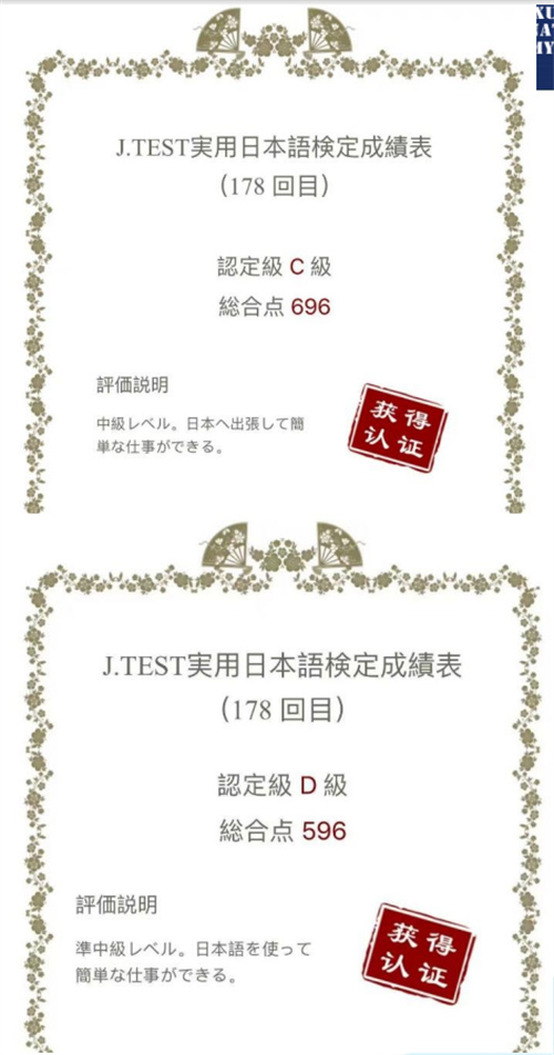 日語標化考試成績