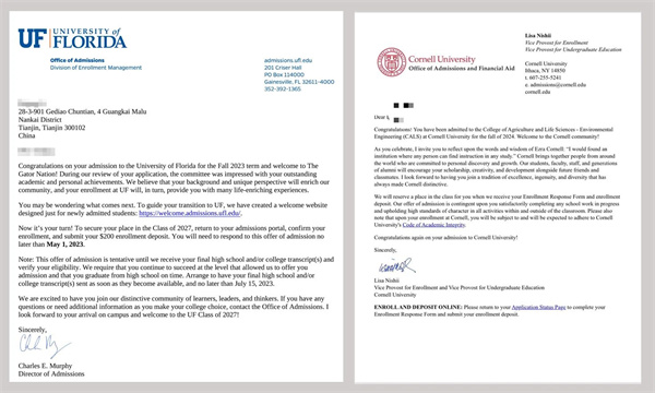 天津法拉古特學校美國TOP40錄取通知書