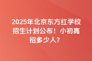 2025年北京東方紅學校招生計劃公布！小初高招多少人？
